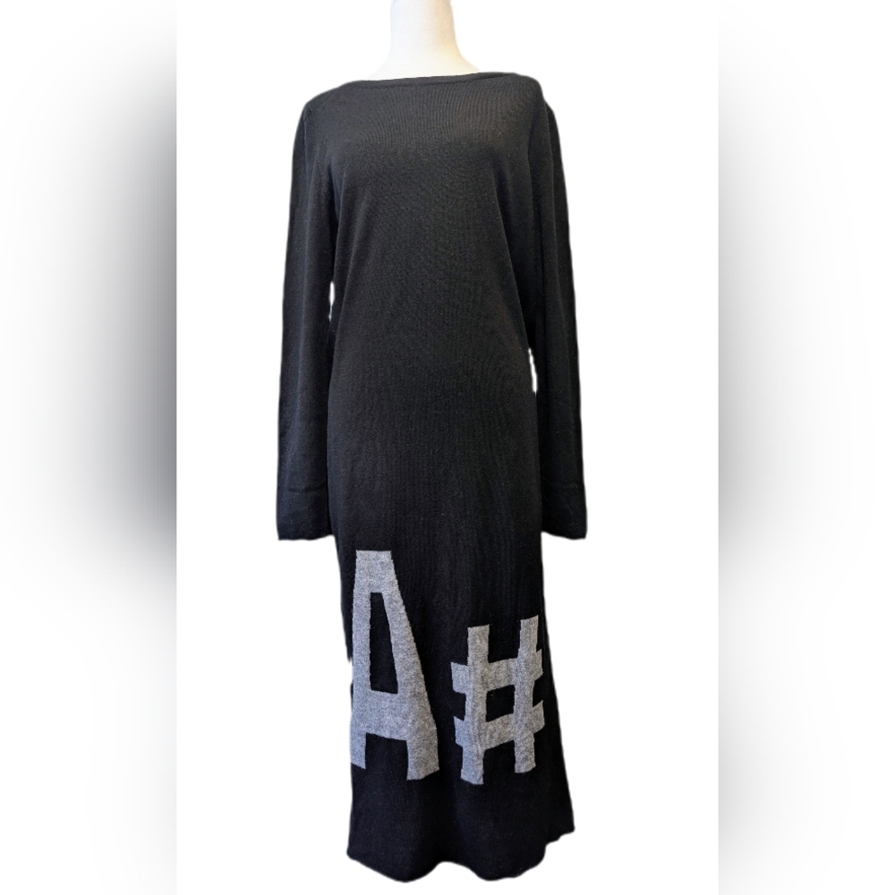 Vicolo Long sleeve Cashmere Angora Black Maxi Sweater Dress Boat Neck -M-